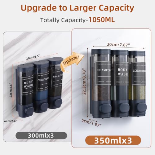 Wall-Mounted Shampoo and Conditioner Dispenser 1050ML No Drill Leak-Proof Dark Blue