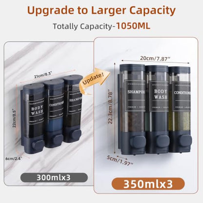 Wall-Mounted Shampoo and Conditioner Dispenser 1050ML No Drill Leak-Proof Dark Blue