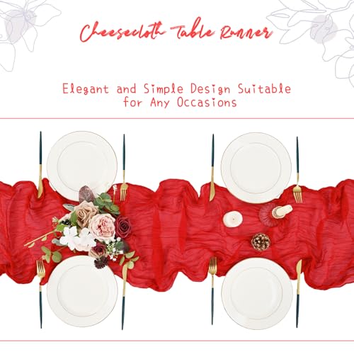 Showgeous Red Cheesecloth Table Runner 17 x 108 Inch - 8 Pack - Wedding & Party Decor