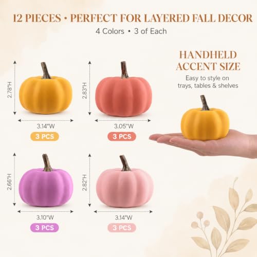 Mini Foam Pumpkins Set - Warm Pastel Fall Decor for Thanksgiving & Halloween - 12 Pieces