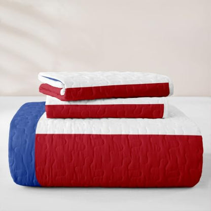 Texas State Flag Quilt Set Full Size Blue White Red - Bedding