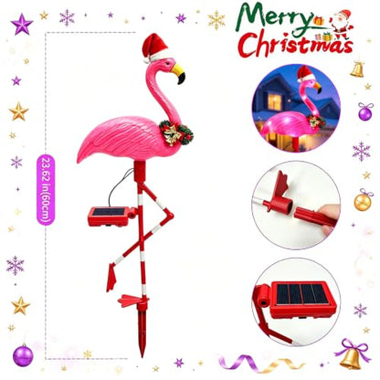 Pink Flamingo Solar Christmas Yard Decorations - 2 Pack Outdoor Lights