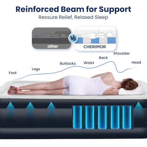 Queen Air Mattress with Built-In Pump - Gray & White, 18-Inch Raised