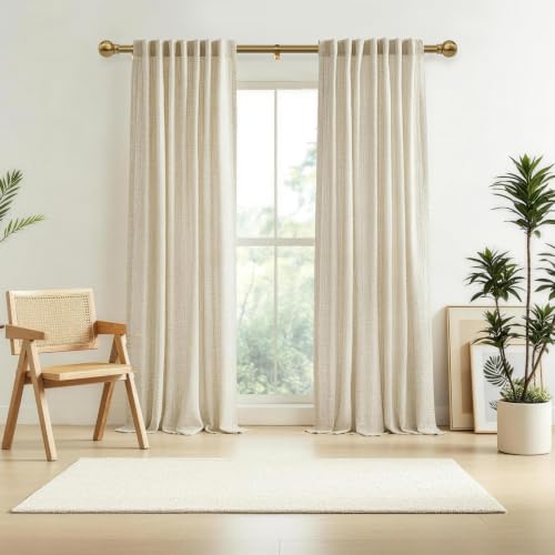 Brushed Brass Curtain Rod 32-152 Inch Heavy Duty Adjustable Drapery Rod with Finials - Antique Warm Gold