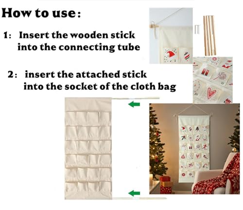 Christmas 24 Day Reusable Hanging Advent Calendar with Pockets - Fillable Holiday Decoration C