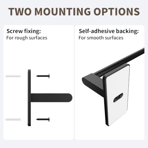 Adjustable Black Towel Bar for Bathroom - Wall-Mount or Adhesive, Rustproof Stainless Steel