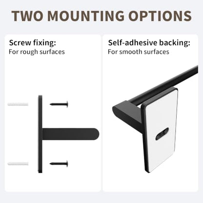 Adjustable Black Towel Bar for Bathroom - Wall-Mount or Adhesive, Rustproof Stainless Steel