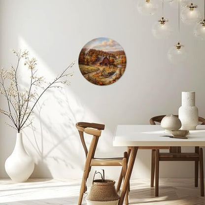 10-Inch Autumn Countryside Ceramic Plate with Stand & Wall Hook - Red Barn & Pumpkins Decor - Variation 3