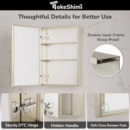 Nickel Medicine Cabinet Mirror 14x18 in with Adjustable Shelves - Brushed Finish