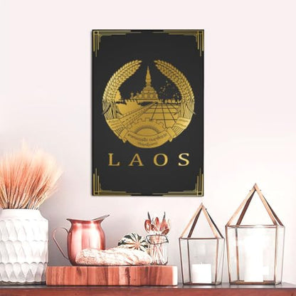 Laos Flag Canvas Wall Art 18x12 Inches - Patriotic Home Decor