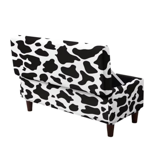 Large Black Cow Print Stretch Ottoman Cover - Soft Fit & Nonslip
