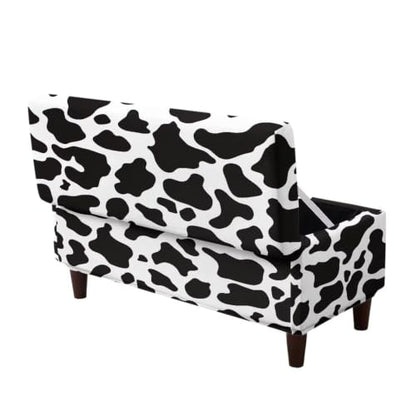 Large Black Cow Print Stretch Ottoman Cover - Soft Fit & Nonslip