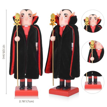 Halloween Vampire Nutcracker Decor - 10 Inch Wooden Spooky Soldier Figurine