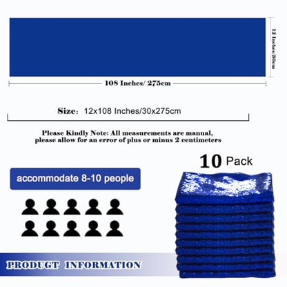 Blue Sequin Table Runners Pack of 10 12x108 Inches for Wedding & Party Decorations