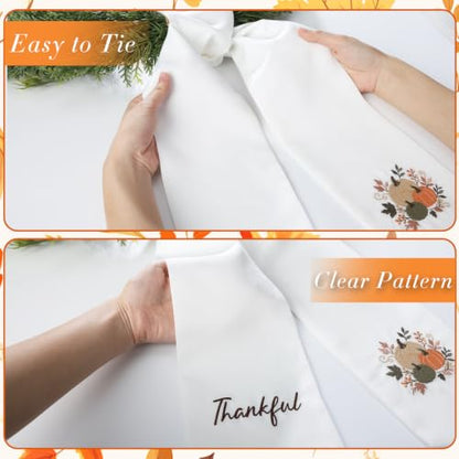 Thankful Fall Wreath Sash Set - Embroidered Pumpkin & Floral Decor - Multiple Sizes