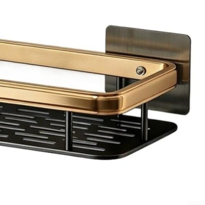 Black Gold Bathroom Shelf 30cm No Drill Wall Mount Corner Storage