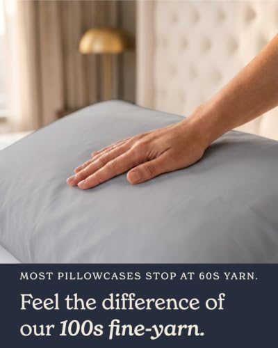 Light Gray Queen Pillowcases Set of 2 - Cool Touch Sateen Cotton, 500TC, Silky & Soft