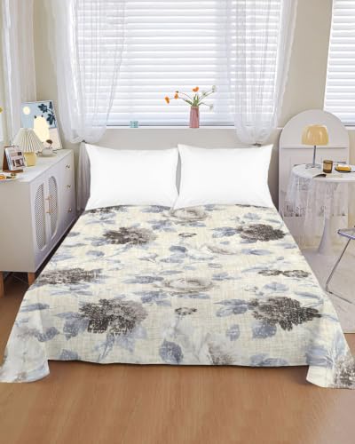 King Size Floral Microfiber Flat Sheet - Gray & White Ombre Bed Sheet, Hotel Luxury