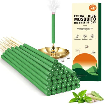 Citronella Incense Sticks for Mosquito Repellent - Extra Thick, Mint Green, 36 pcs, DEET-Free Outdoor Use