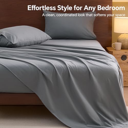 BEDELITE 100% Cotton Flannel Bed Sheets Set - Queen Size Dark Grey 4 Pieces