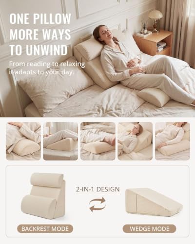 Beige Reading Pillow with Adjustable Support - Wide Backrest, 19 Inch