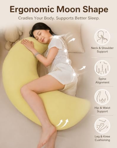 Moon Body Pillow - Yellow1, Plush Support Hug-Shaped Sleep Cushion