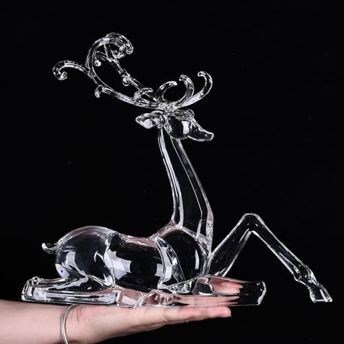 White Sitting Acrylic Reindeer Figurine for Christmas Decor - 11.4"