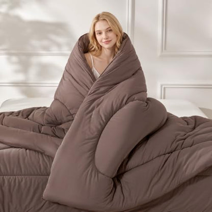 Twin Ultra-Soft Jersey Knit Comforter - Lightweight Down Alternative, Brown