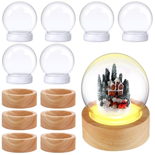 Christmas Snow Globe Kit with Wooden Base 3.9 Inch DIY Holiday Decor - 12 Pieces