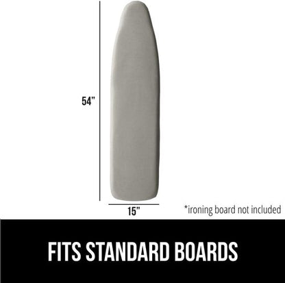 GORILLA GRIP The Original Ironing Board Cover and Pad, Silicone Coating, 400°F Scorch Resistant Thick Padding, Heavy Duty Iron Covers Standard Boards, Hook and Loop Fastener Strap, Silver 15x54