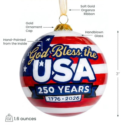 Hand-Painted Glass USA Christmas Ornament 1776-2026 Patriotic Keepsake