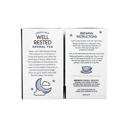 Trader Joe's Herbal Tea Well Rested No Caffeine 20 Bags