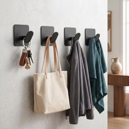Heavy Duty Stainless Steel Wall Hooks 4 Pack - Self Adhesive Bathroom Kitchen Coat Towel Hangers
