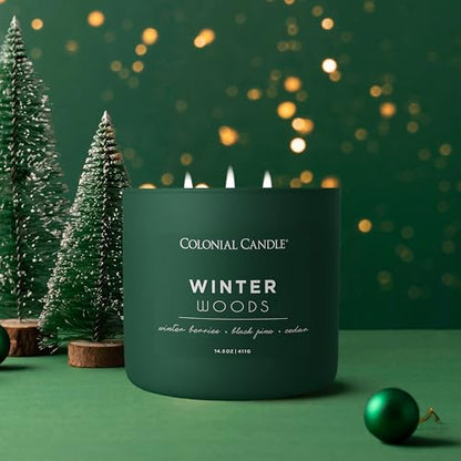 Winter Woods Scented Candle - 14.5 oz Green Jar, 3 Wicks, Holiday Fragrance - Variation of THIS listing