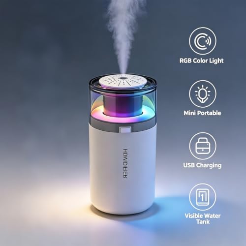 Mini Humidifier with Essential Oil Diffuser - 280ML, Black, Adjustable Light