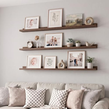 Floating Wall Shelves with Front Lip - 48 Inch Black Walnut, Set of 3