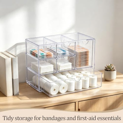 Stackable Clear Acrylic Bandaid Organizer with 6 Drawers for First-Aid Supplies