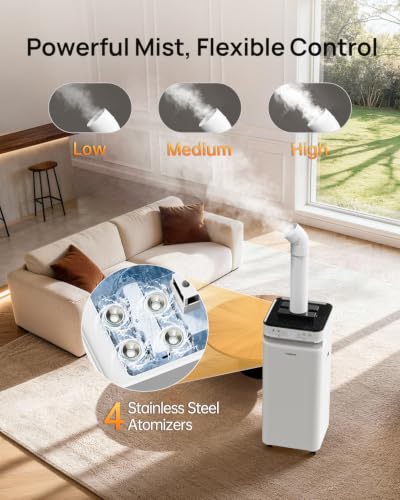 YOKEKON Large Room Humidifier 5.8Gal/22L with Cool Mist & Flame Light - White