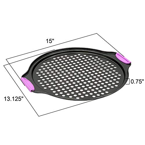 Amazing Abby - Chef Stacy - 13-Inch Non-Stick Pizza Pan with Holes, Perforated Pizza Crisper with Heat-Resistant Silicone Handle Grips, Oven-Safe Bakeware, Carbon Steel Baking Pan for Oven