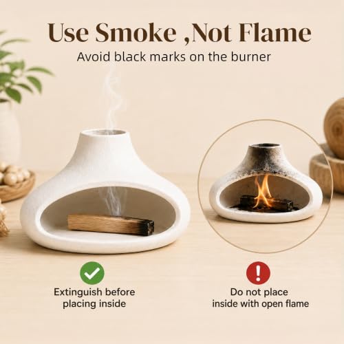 Ceramic Palo Santo Burner with Ash Catcher - Small Tabletop Chiminea for Incense & Smudging