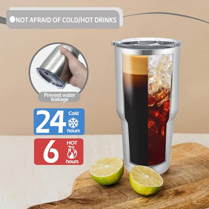 8 Pack 30oz Stainless Steel Insulated Tumblers with Lids & Straws - Double Wall Travel Coffee Cups for DIY Gifts