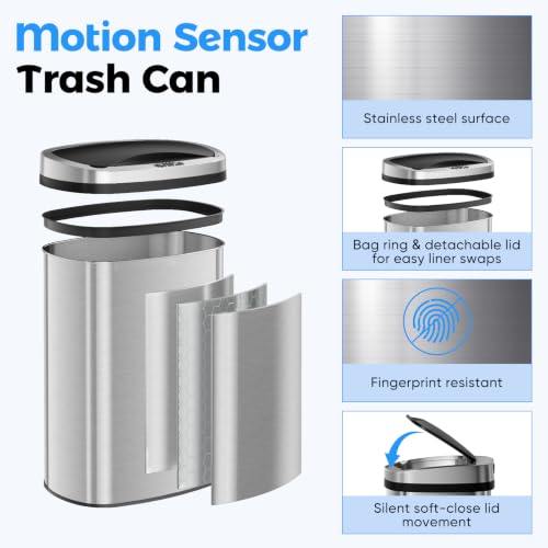 Touchless Stainless Steel Trash Can 13 Gallon - Silver / 50L