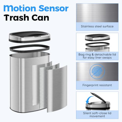 Touchless Stainless Steel Trash Can 13 Gallon - Silver / 50L