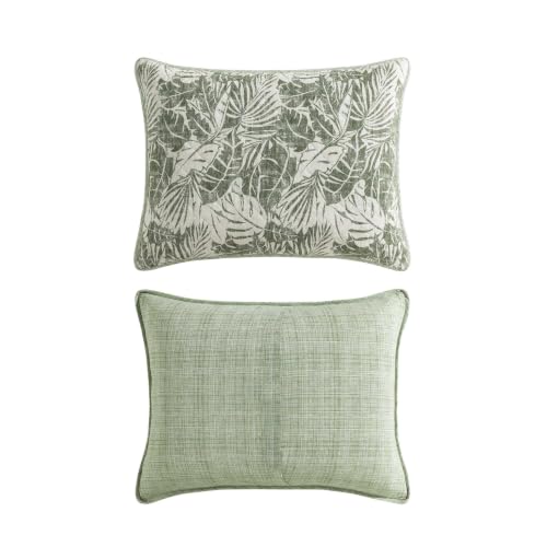 Reversible Queen Quilt Set with Shams - Costa Blanca Green, 100% Cotton Percale