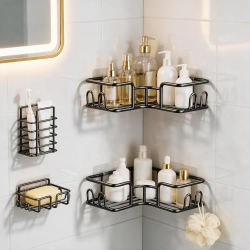 No-Drill Corner Shower Shelf Set – Rust-Resistant Bathroom Organizer, 4-Pack