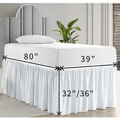 Dorm Room Bed Skirt - Extra Long Twin XL Ruffled Microfiber, White 27" Drop