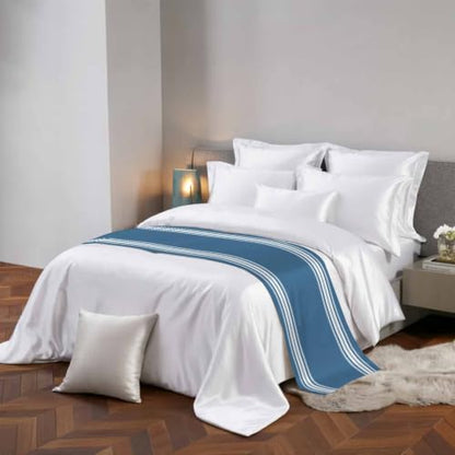 94x20 Inch Blue White Striped Bed Runner for King Bed Decorative Throw