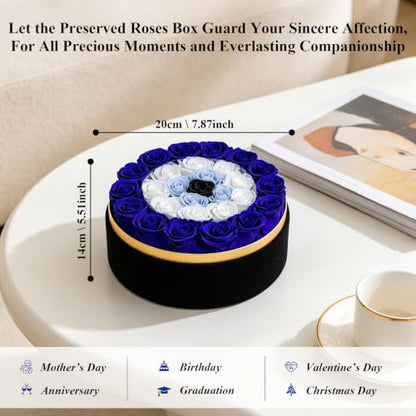 Blue Roses in Box Evil Eye Preserved Flowers for Gift - M Size