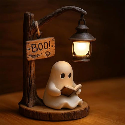 Halloween Ghost Figurine Night Light - Cute Resin Tabletop Decor with Warm LED
