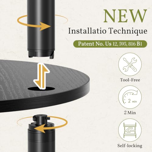Atoping Black Round Side Table with Charging Station, Easy Assembly